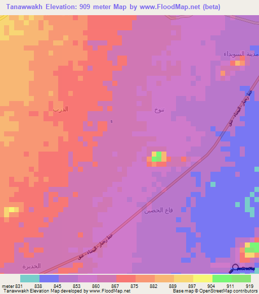 Tanawwakh,Yemen Elevation Map