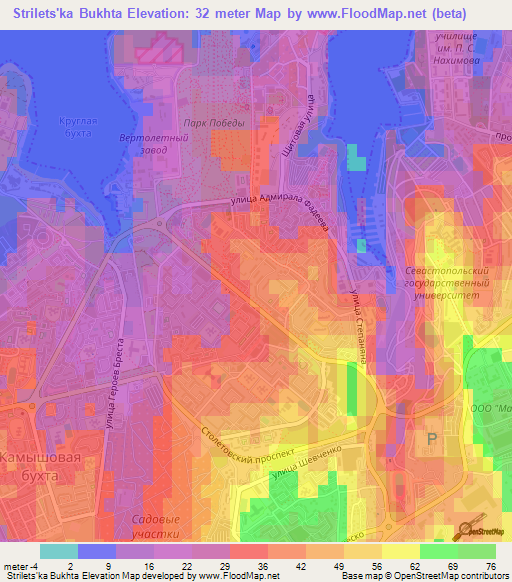Strilets'ka Bukhta,Ukraine Elevation Map