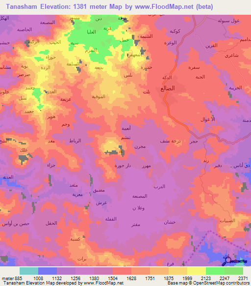 Tanasham,Yemen Elevation Map