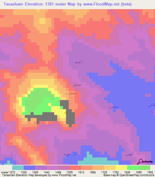 Tanasham,Yemen Elevation Map