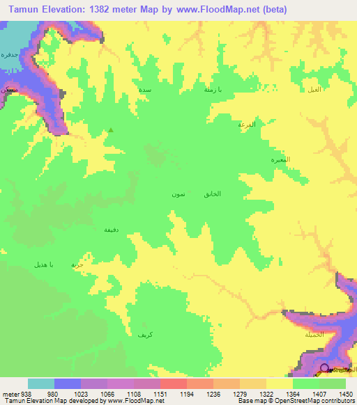 Tamun,Yemen Elevation Map