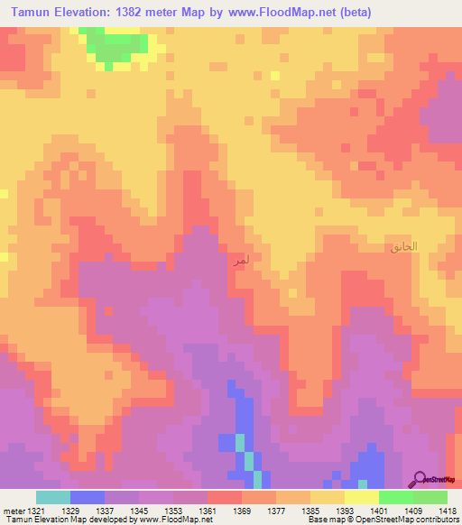 Tamun,Yemen Elevation Map