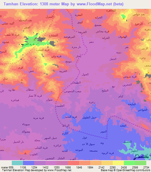 Tamhan,Yemen Elevation Map