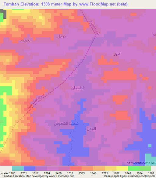 Tamhan,Yemen Elevation Map