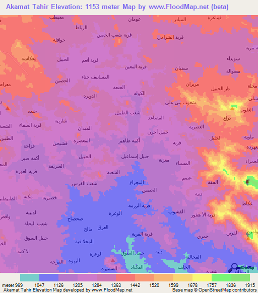 Akamat Tahir,Yemen Elevation Map