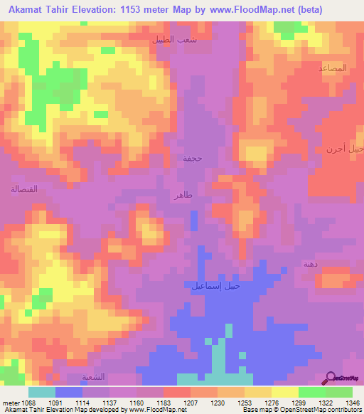 Akamat Tahir,Yemen Elevation Map