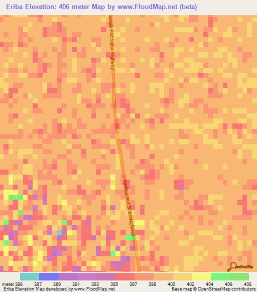 Eriba,Sudan Elevation Map