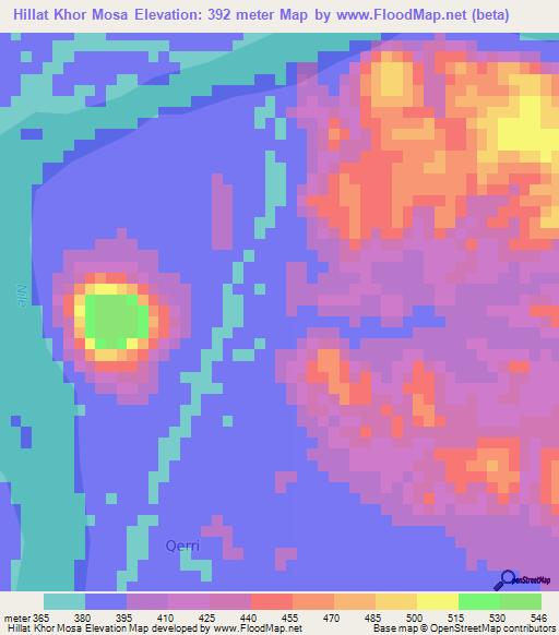 Hillat Khor Mosa,Sudan Elevation Map