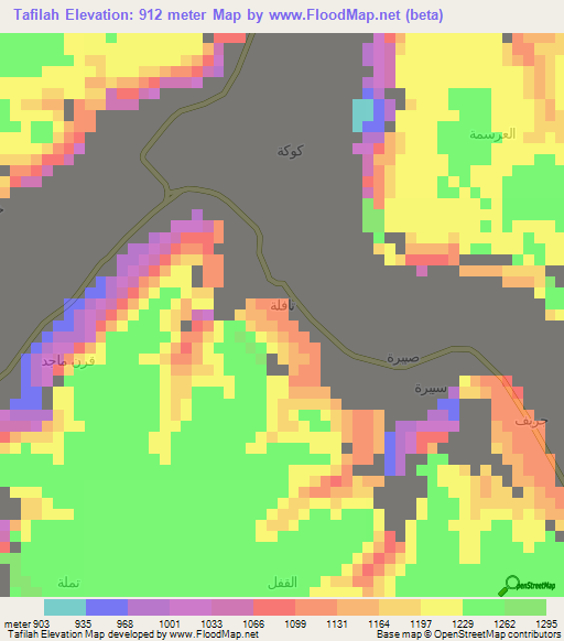 Tafilah,Yemen Elevation Map