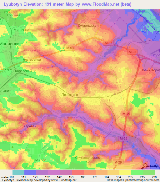 Lyubotyn,Ukraine Elevation Map