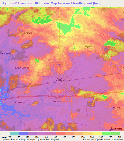 Lyuboml',Ukraine Elevation Map