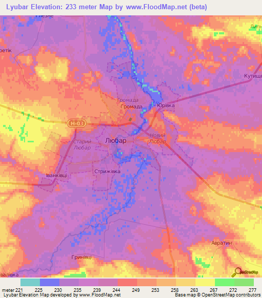 Lyubar,Ukraine Elevation Map
