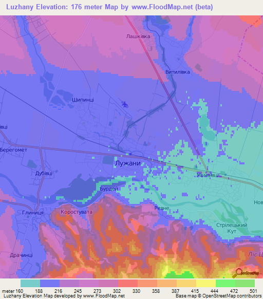 Luzhany,Ukraine Elevation Map