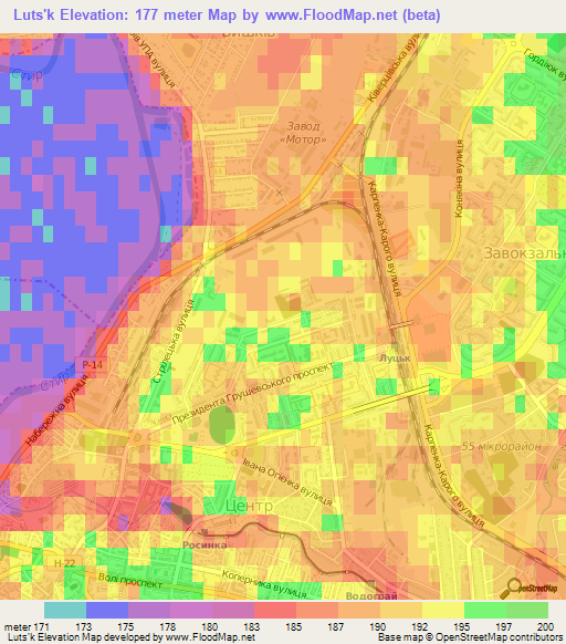 Luts'k,Ukraine Elevation Map
