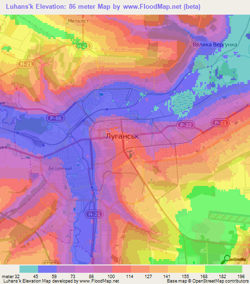 Luhans'k,Ukraine Elevation Map