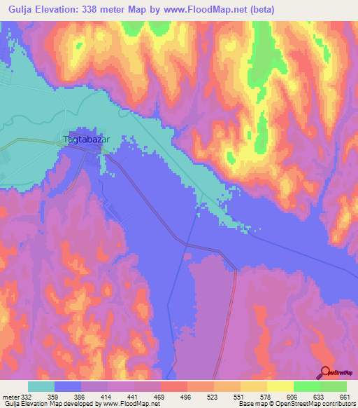 Gulja,Turkmenistan Elevation Map