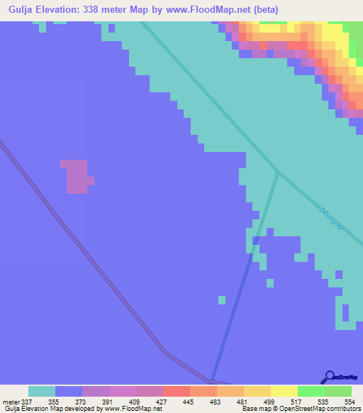 Gulja,Turkmenistan Elevation Map