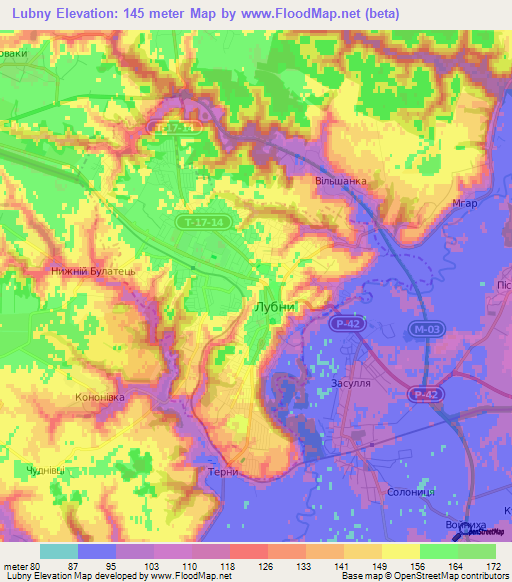 Lubny,Ukraine Elevation Map