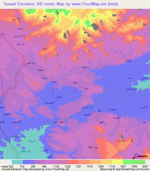 Suwad,Yemen Elevation Map