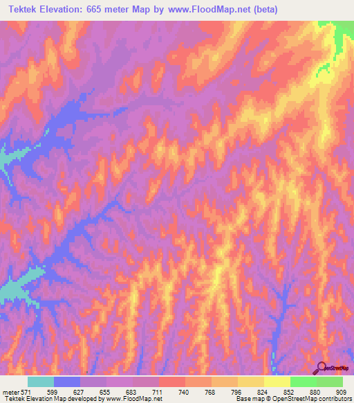 Tektek,Turkmenistan Elevation Map