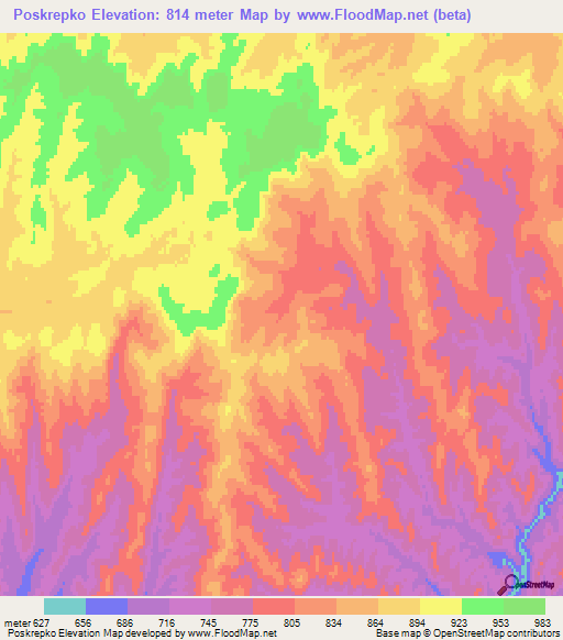 Poskrepko,Turkmenistan Elevation Map
