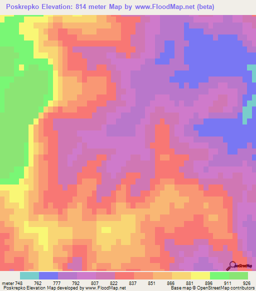 Poskrepko,Turkmenistan Elevation Map