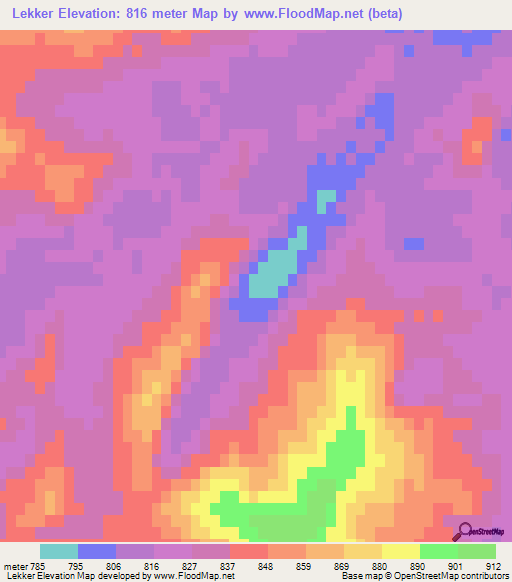 Lekker,Turkmenistan Elevation Map