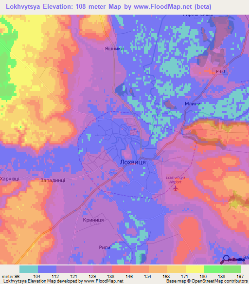 Lokhvytsya,Ukraine Elevation Map