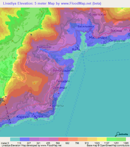 Livadiya,Ukraine Elevation Map