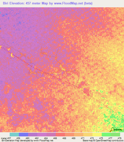 Biri,Sudan Elevation Map
