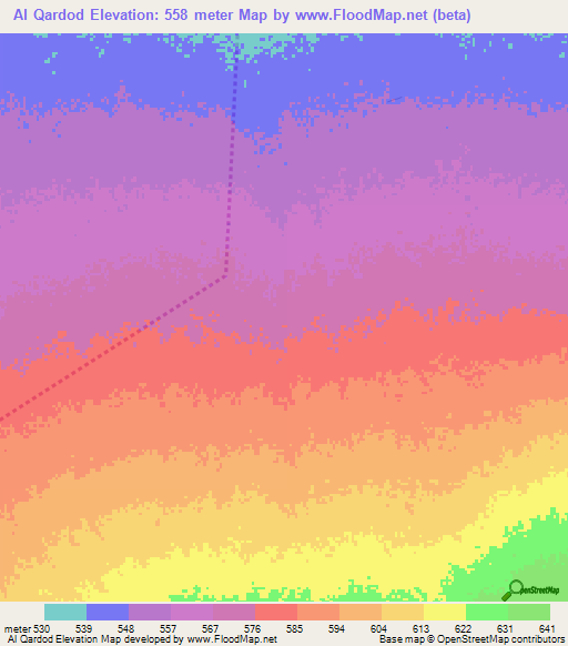 Al Qardod,Sudan Elevation Map