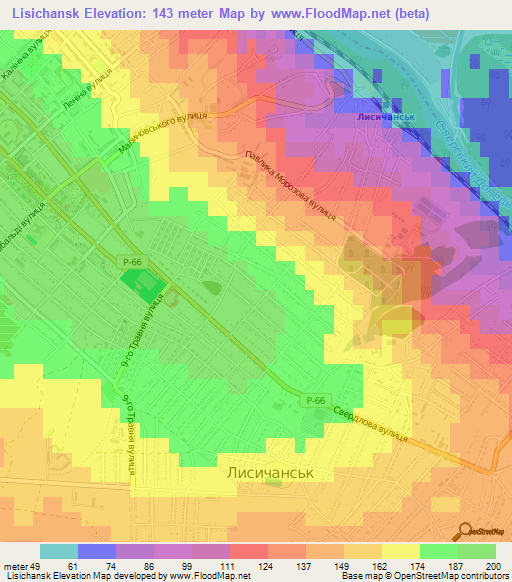 Lisichansk,Ukraine Elevation Map
