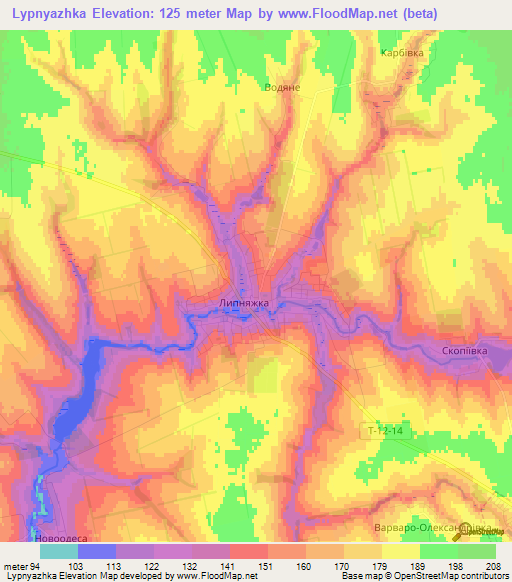 Lypnyazhka,Ukraine Elevation Map