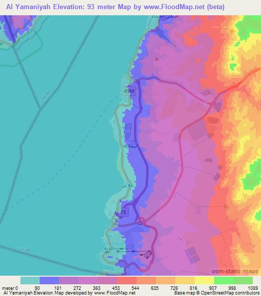 Al Yamaniyah,Jordan Elevation Map