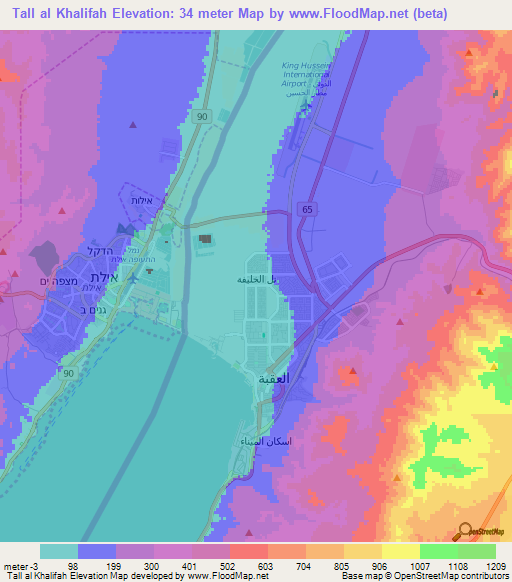 Tall al Khalifah,Jordan Elevation Map