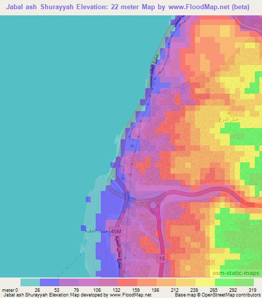 Jabal ash Shurayyah,Jordan Elevation Map