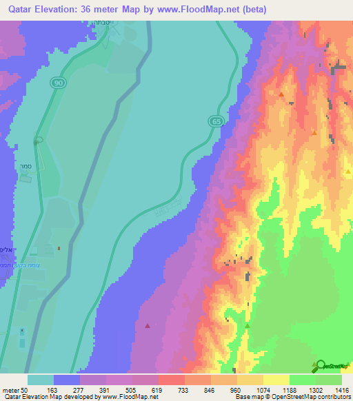 Qatar,Jordan Elevation Map