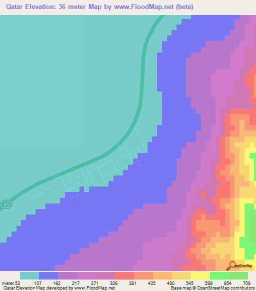 Qatar,Jordan Elevation Map