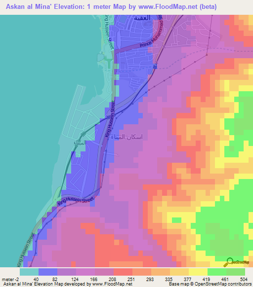 Askan al Mina',Jordan Elevation Map