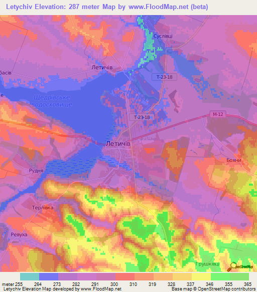 Letychiv,Ukraine Elevation Map
