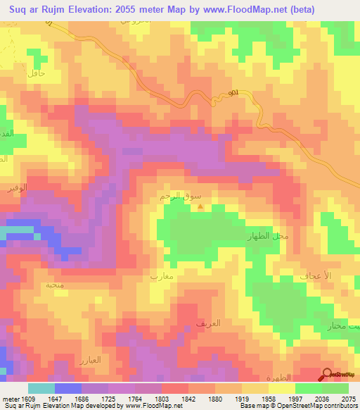 Suq ar Rujm,Yemen Elevation Map
