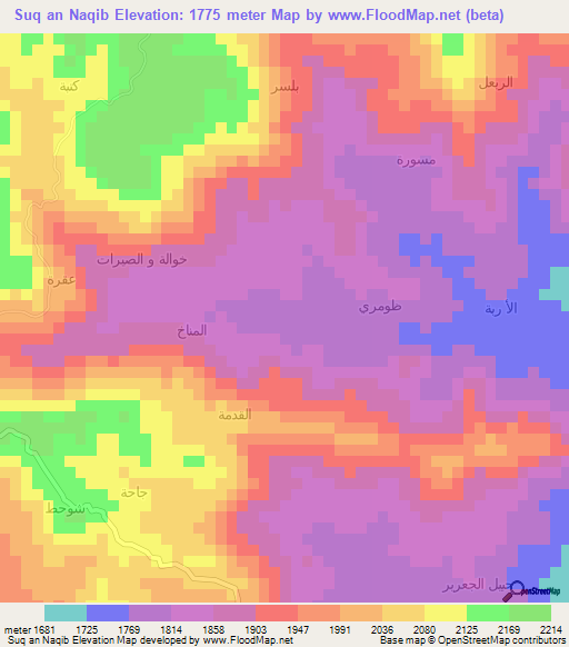 Suq an Naqib,Yemen Elevation Map
