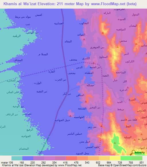 Khamis al Wa`izat,Yemen Elevation Map