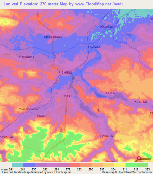 Lanivtsi,Ukraine Elevation Map
