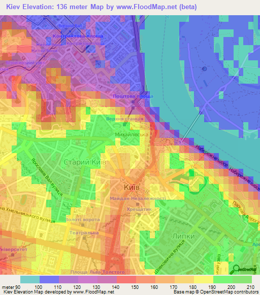 Kiev,Ukraine Elevation Map