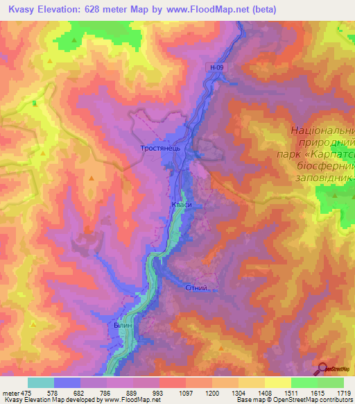 Kvasy,Ukraine Elevation Map