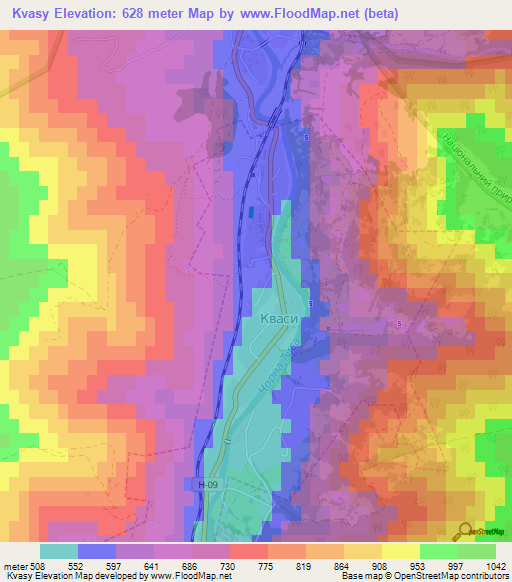 Kvasy,Ukraine Elevation Map