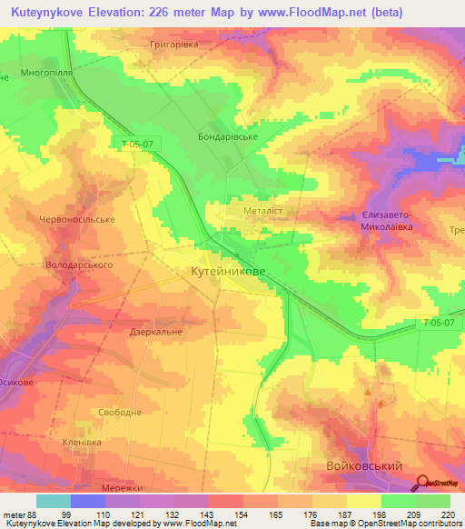 Kuteynykove,Ukraine Elevation Map