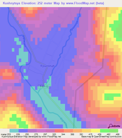 Kushnytsya,Ukraine Elevation Map