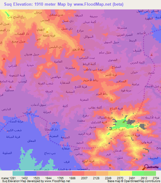 Suq,Yemen Elevation Map